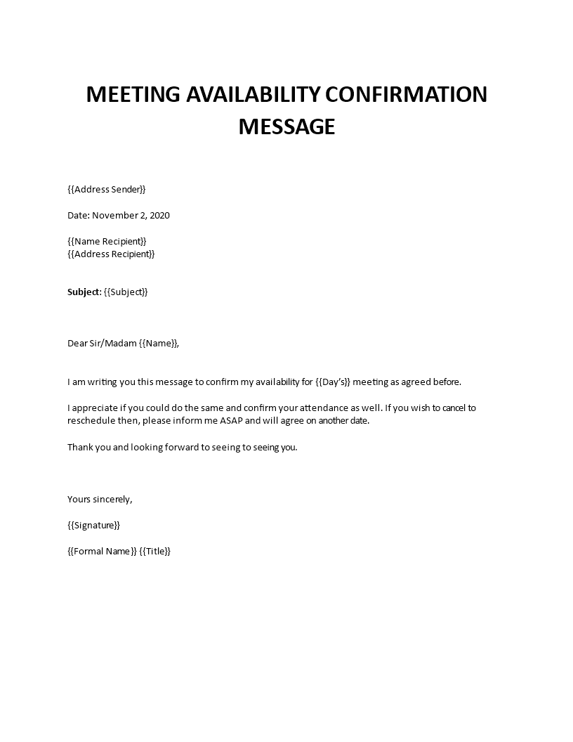 confirm availability for meeting email