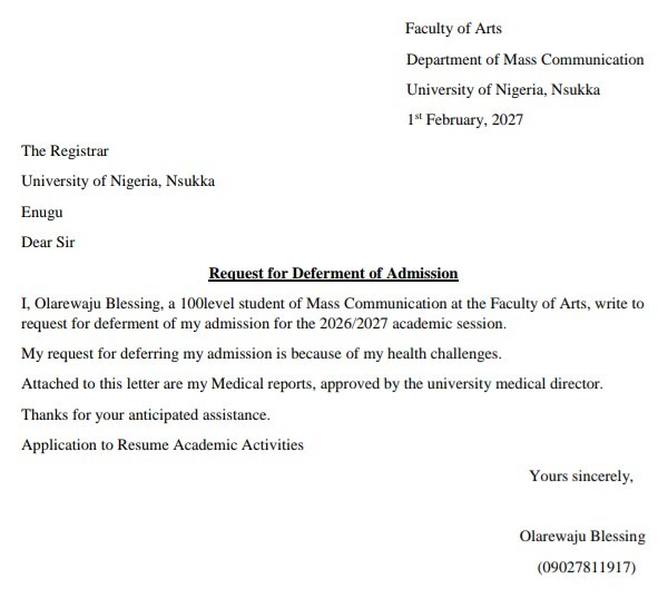 defer admission email sample