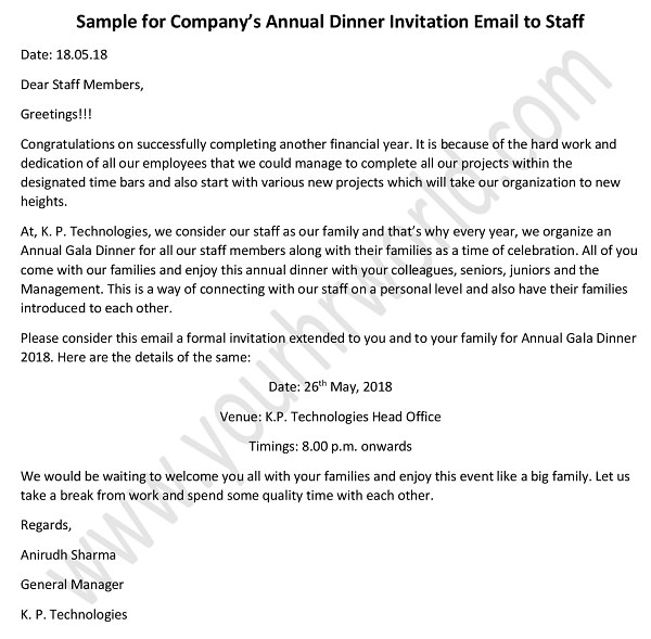 dinner invitation email to colleagues