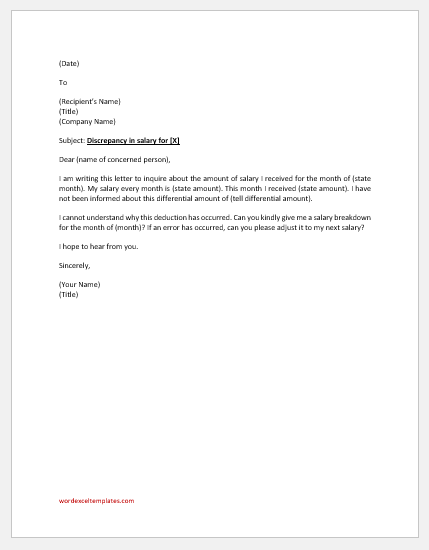 discrepancy email sample