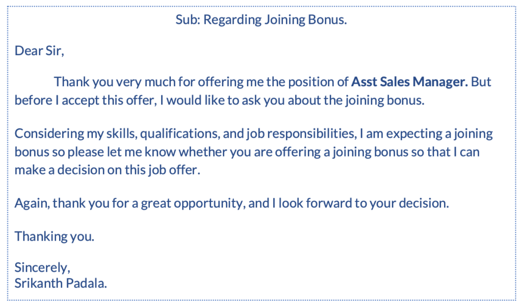 early joining bonus mail to hr