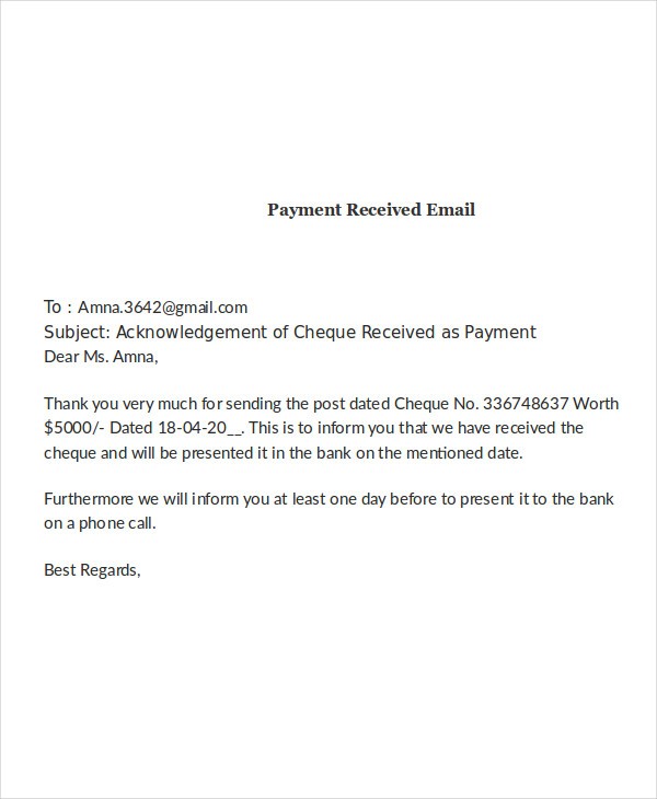 email for payment done