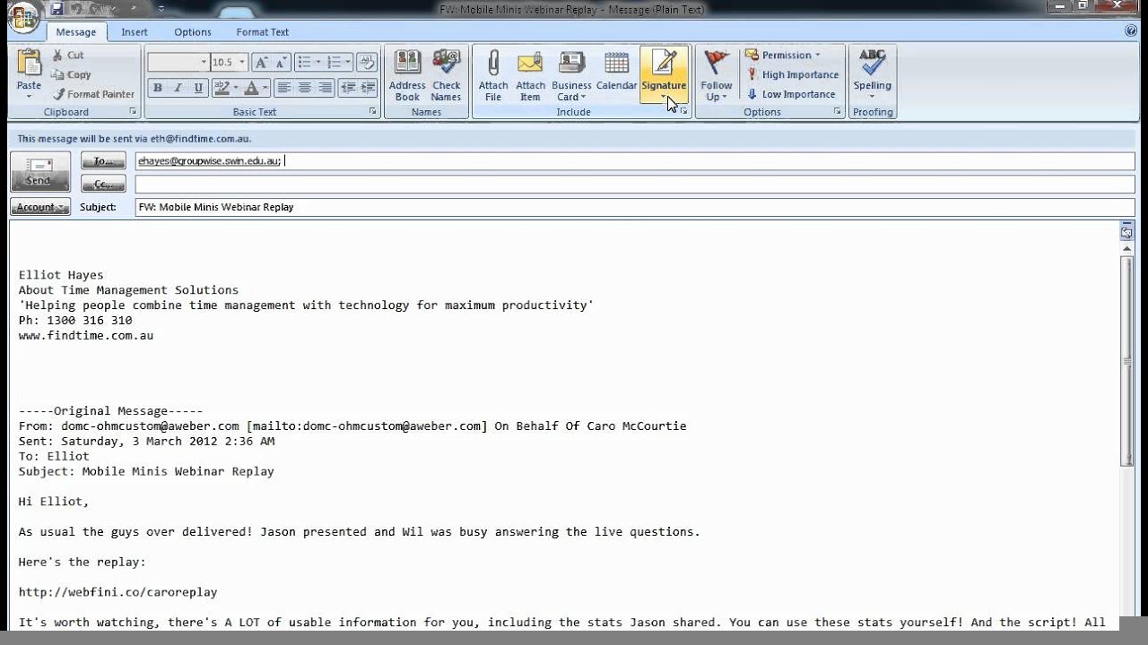 email forwarding message template
