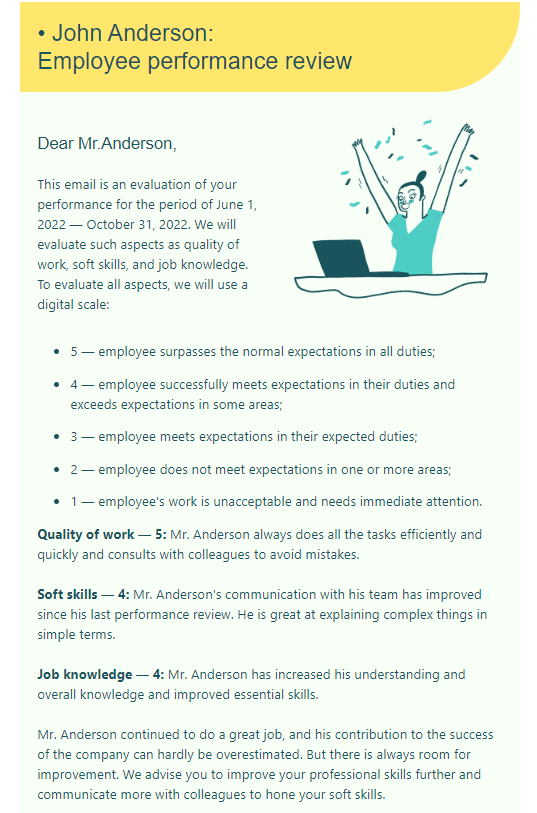 email notification comments for performance review to manager