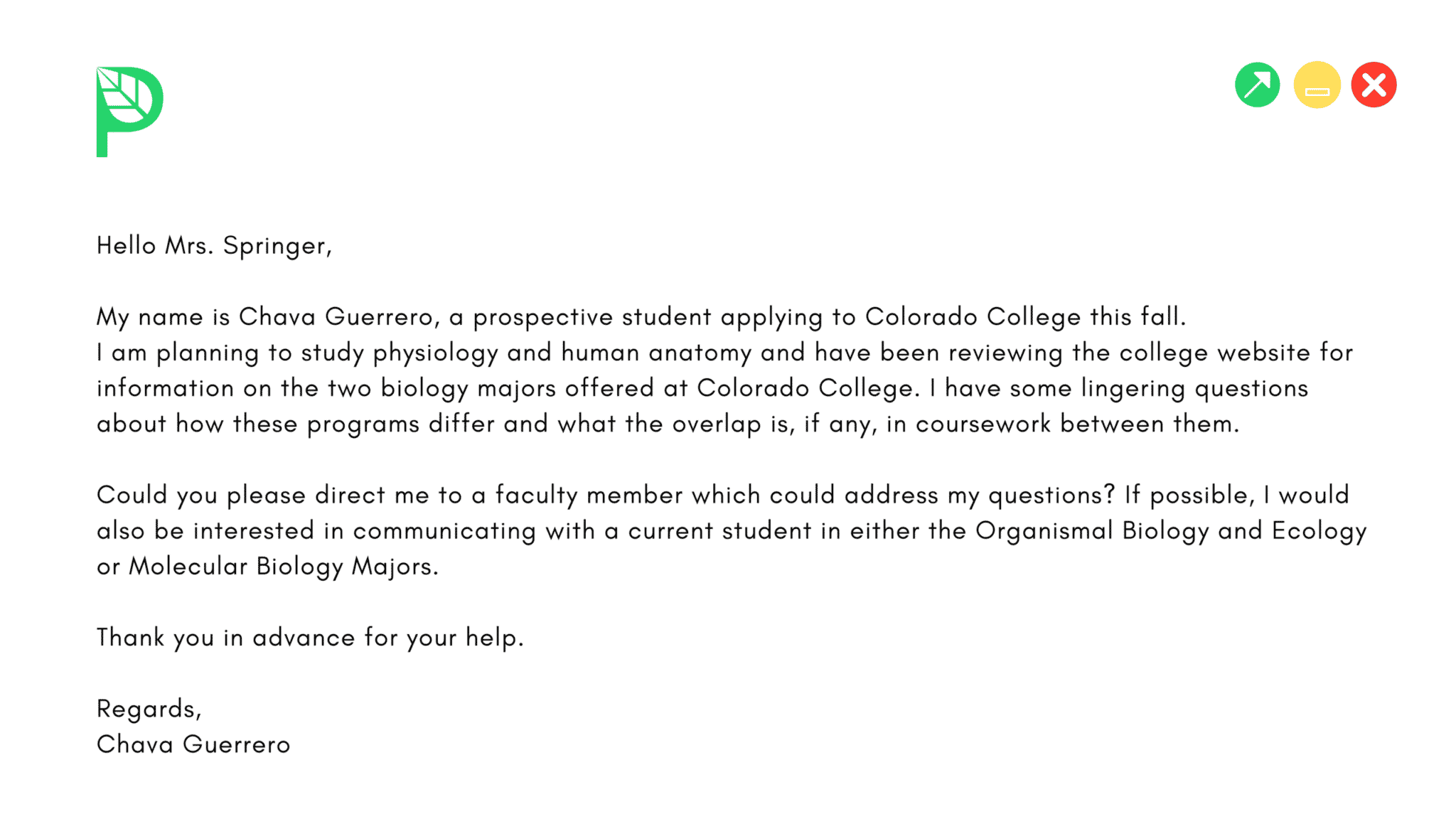 email sample for students