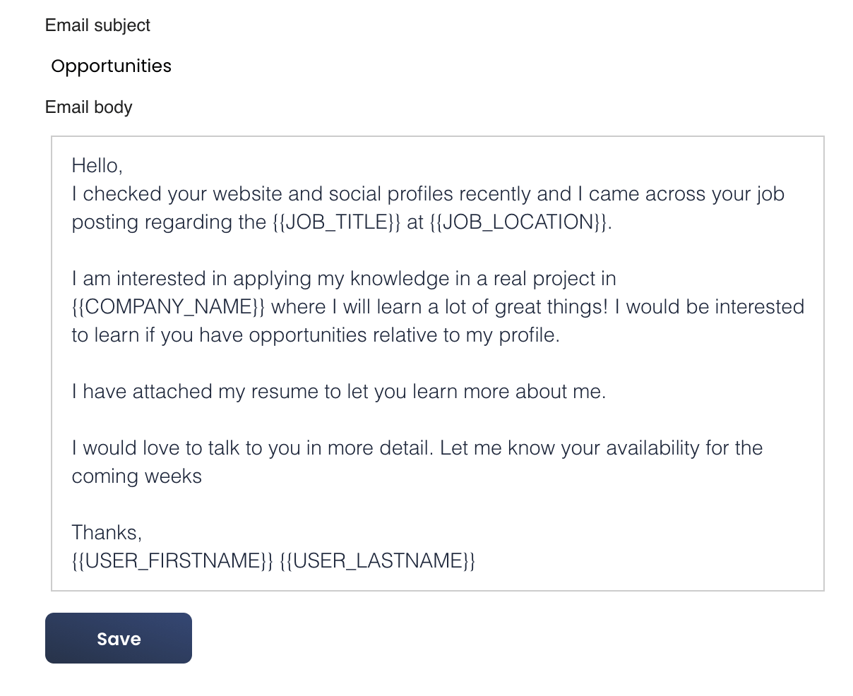 email seeking job opportunity