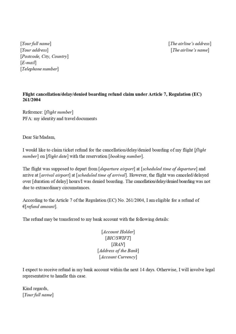 email to airline for refund