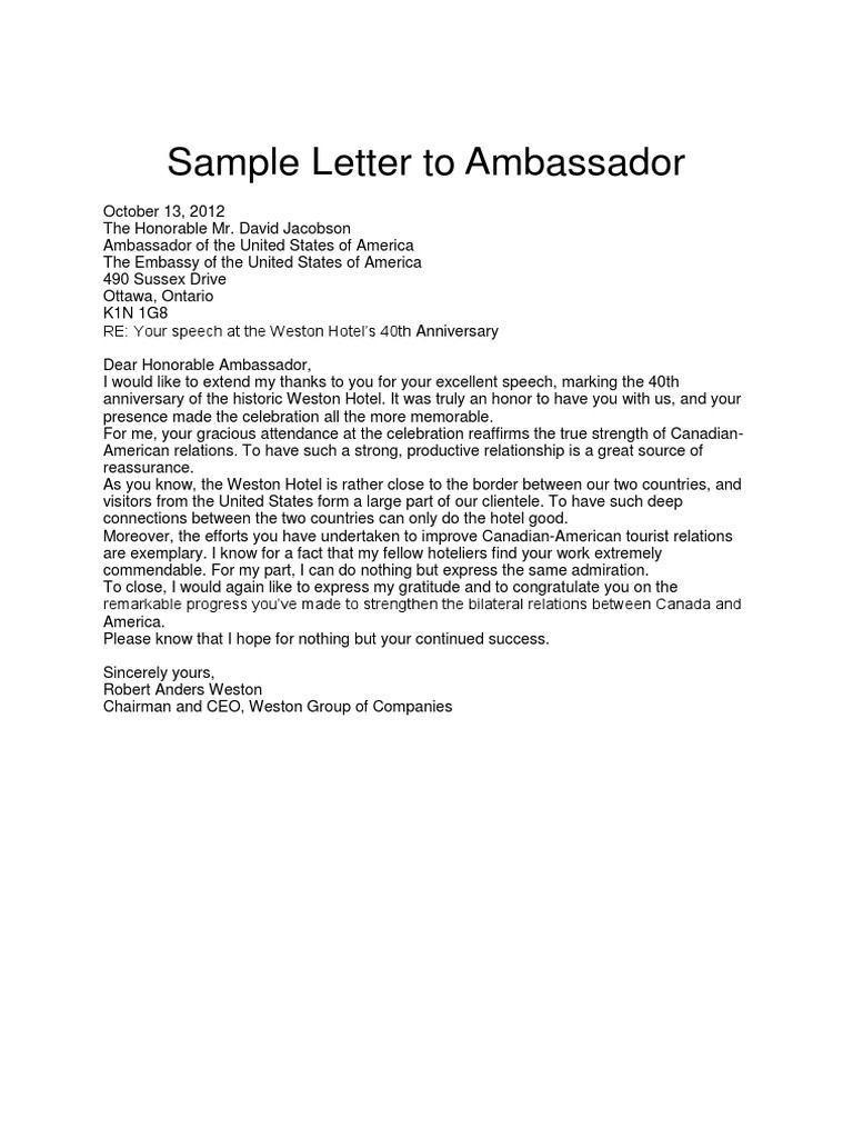 email to ambassador sample