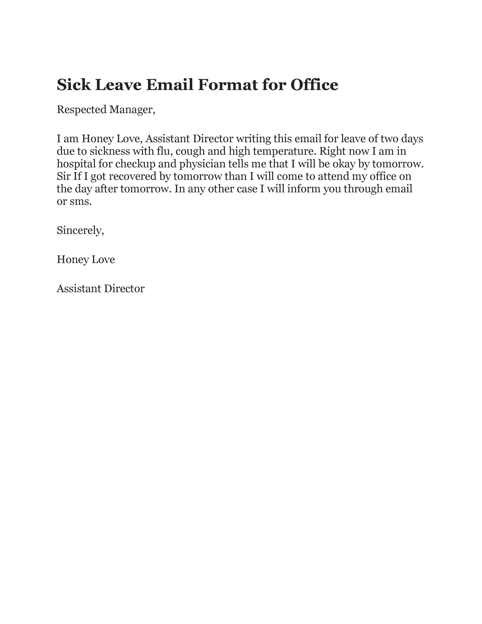 email to inform sick leave