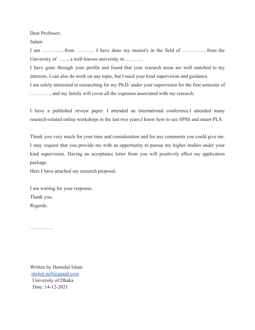 email to research supervisor example