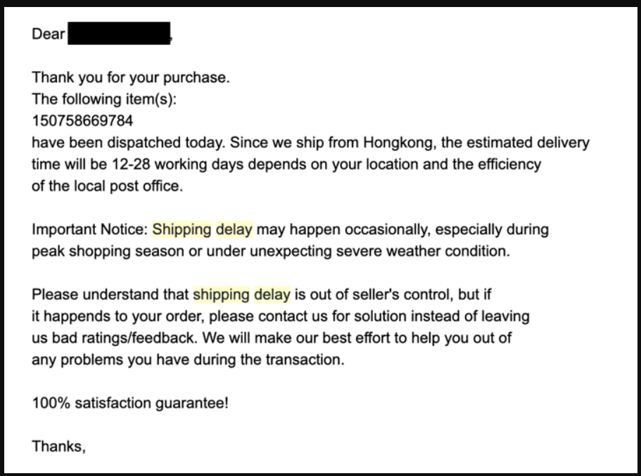 email to supplier for delay in delivery