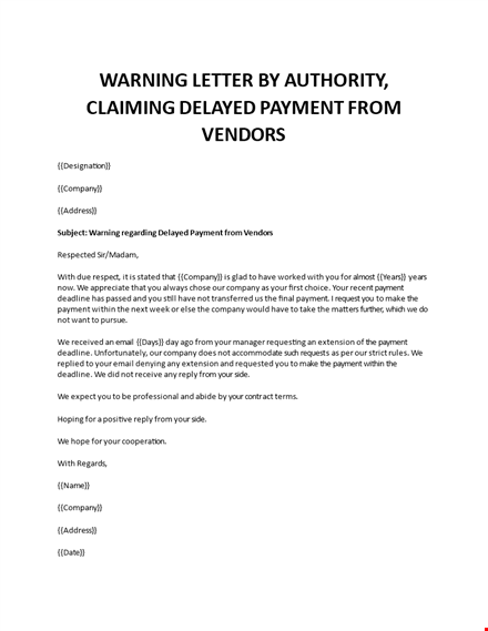 email to supplier for delay in payment