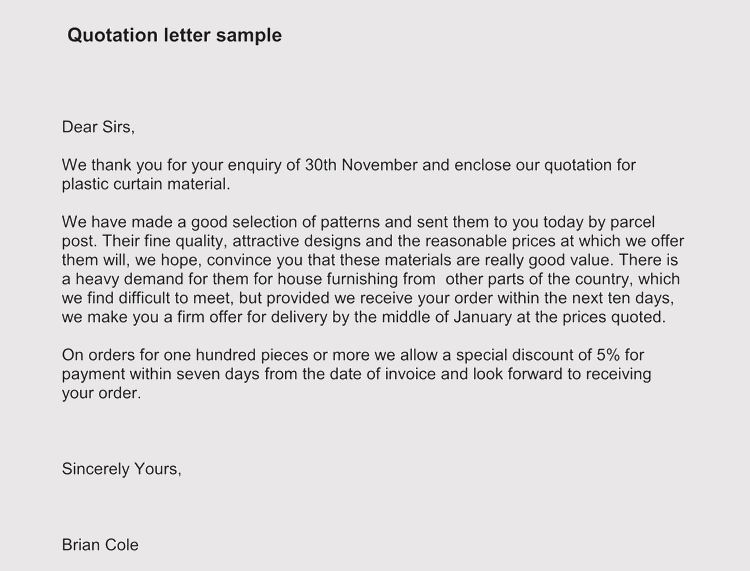 enquiry for quotation email sample