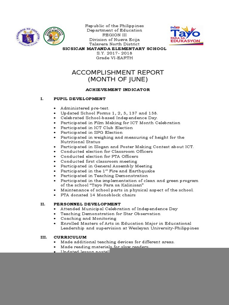 example of accomplishment report