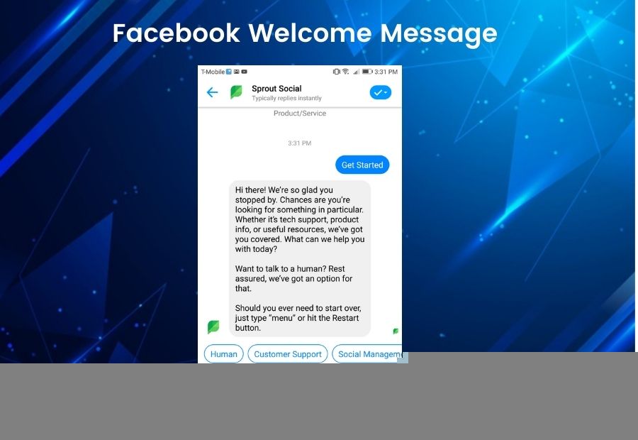 facebook welcome message