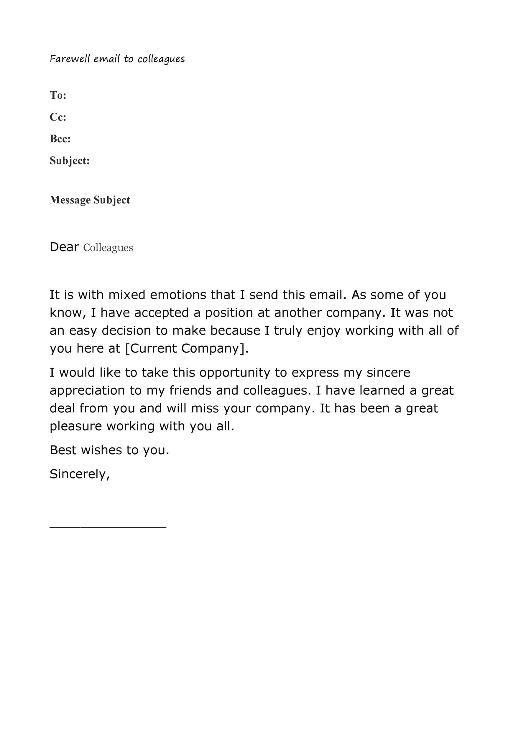 farewell email for colleague