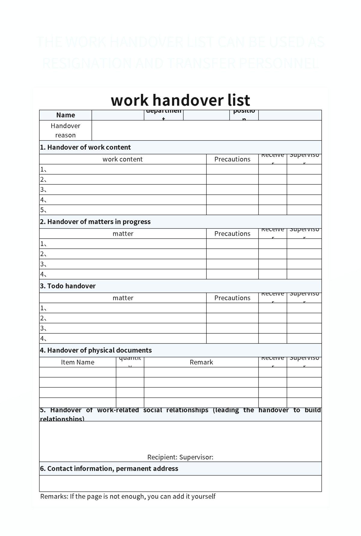 handover list email