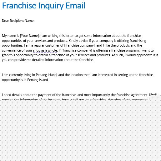 how do you write a letter asking for a franchise
