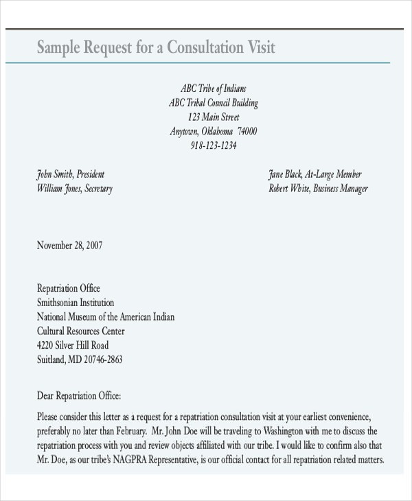 how do you write a letter of request for a visit?