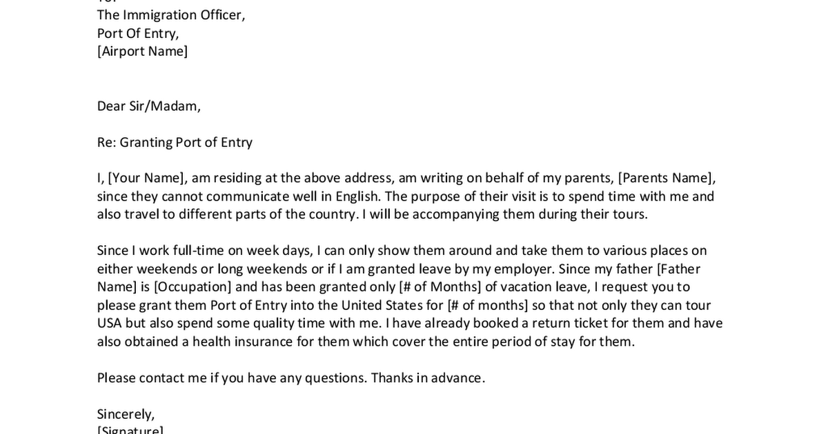 letter to immigration officer sample