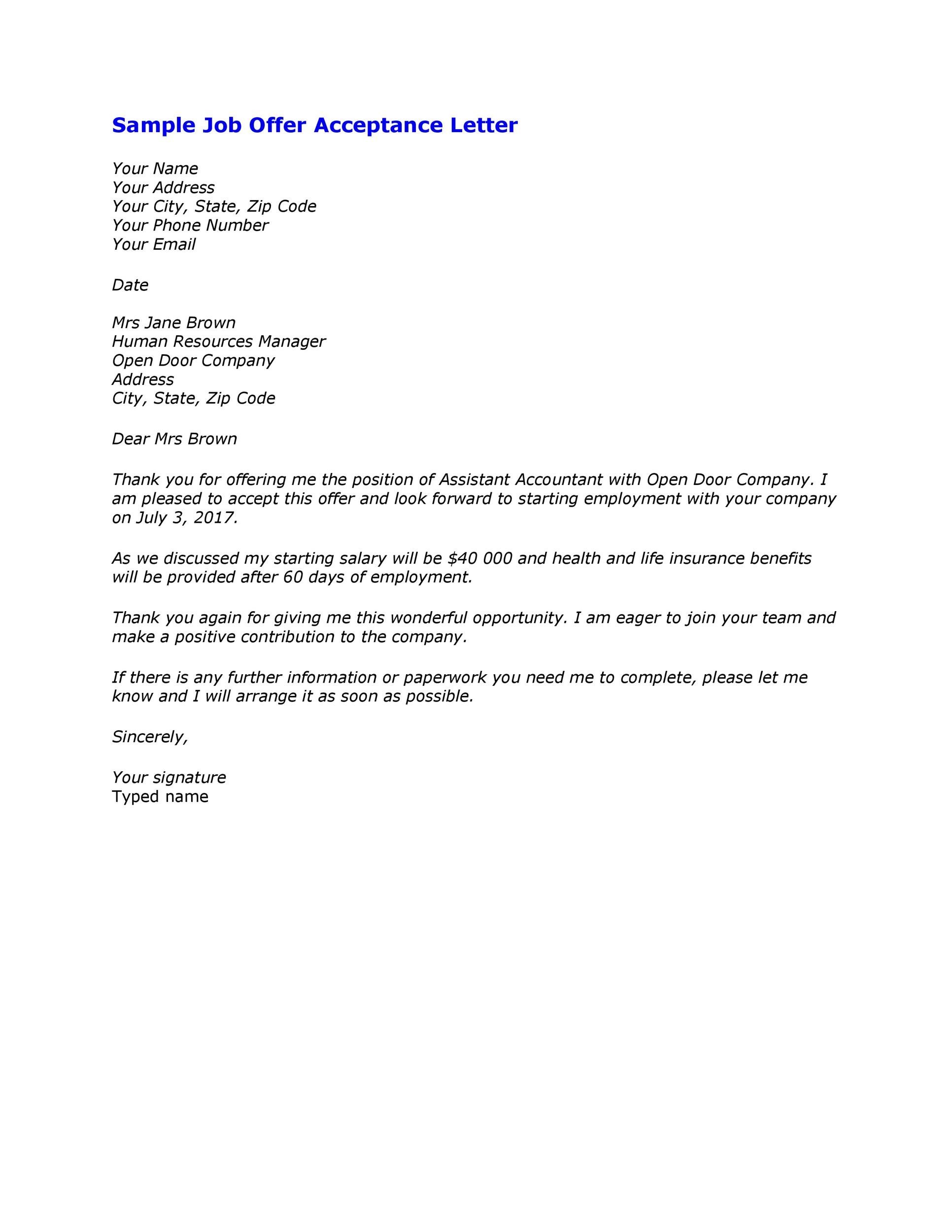 offer letter acceptance email reply sample