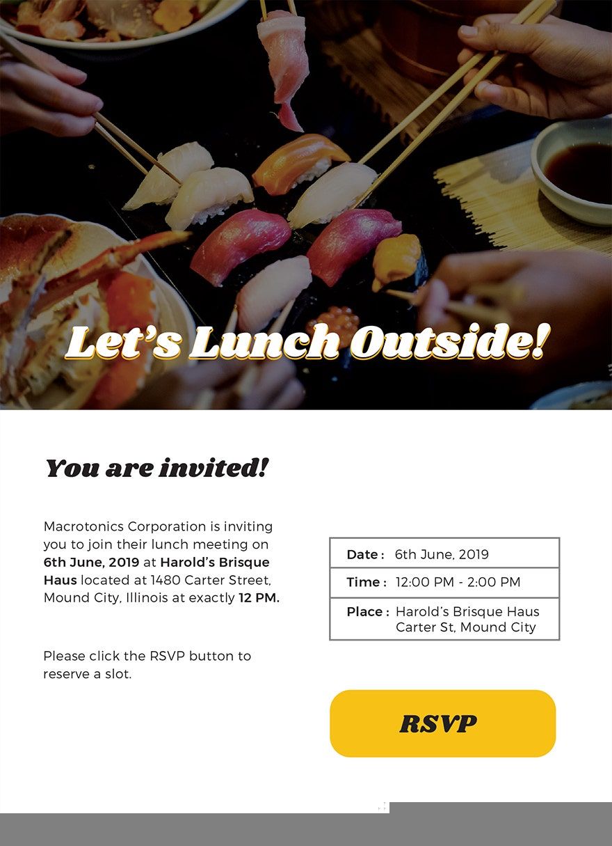 office team lunch invitation email sample