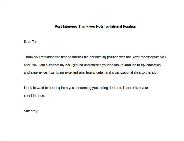 post interview thank you email internal position