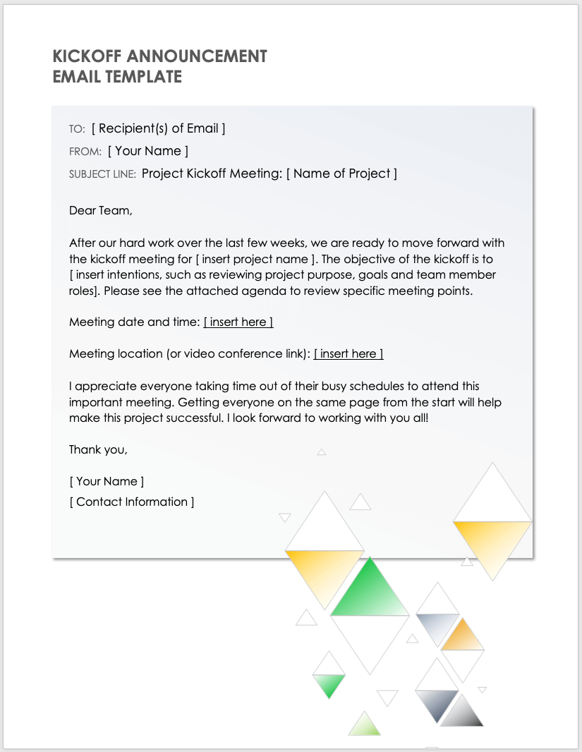 project kickoff meeting email example