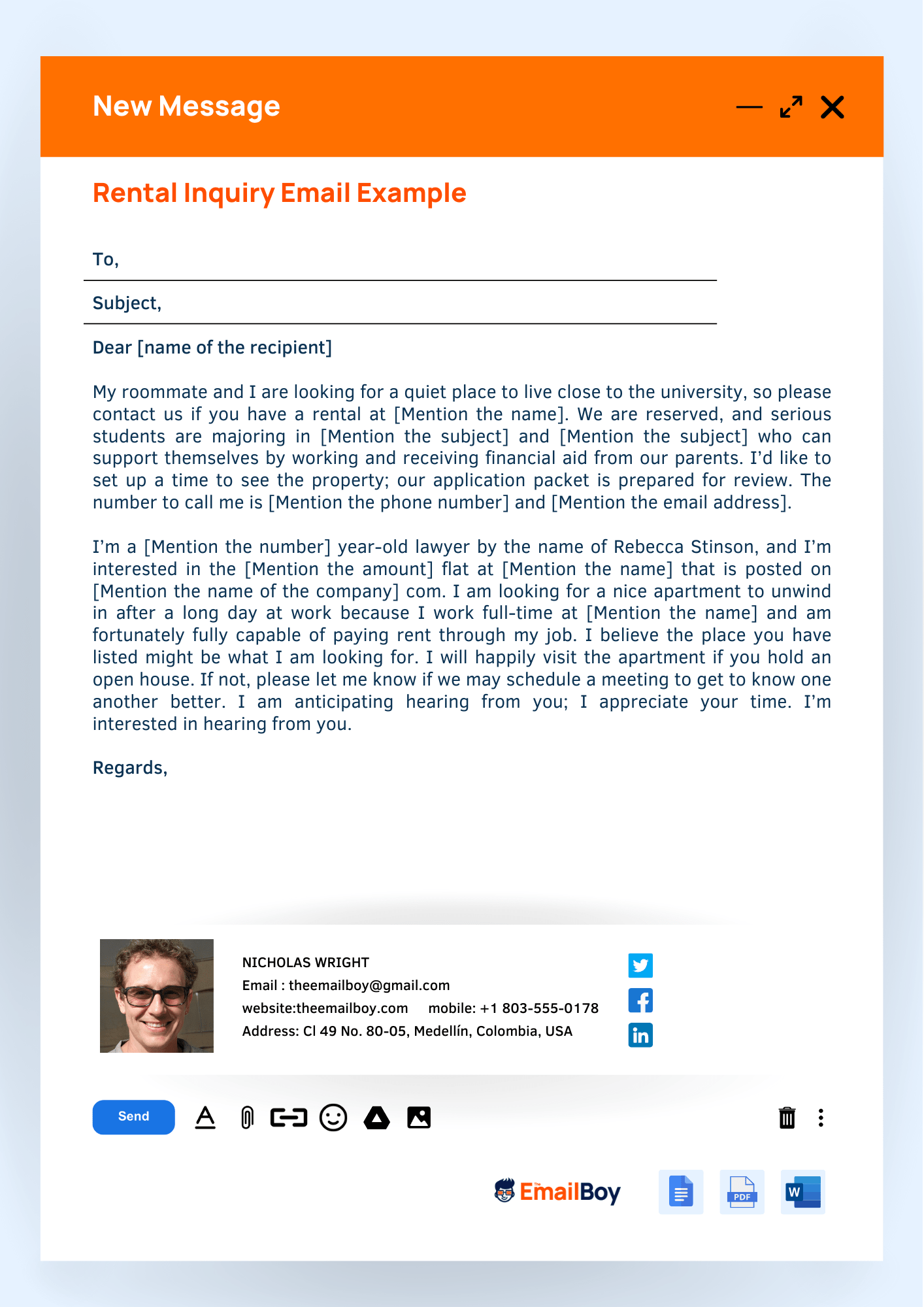 rental inquiry email example