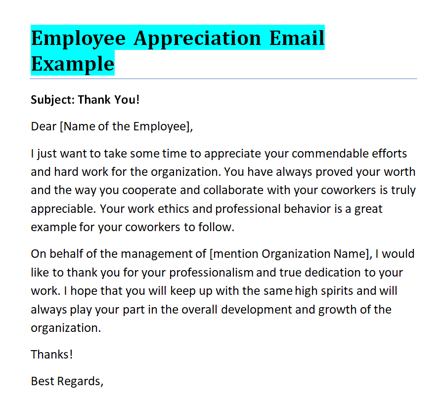 reply email for appreciation of good work