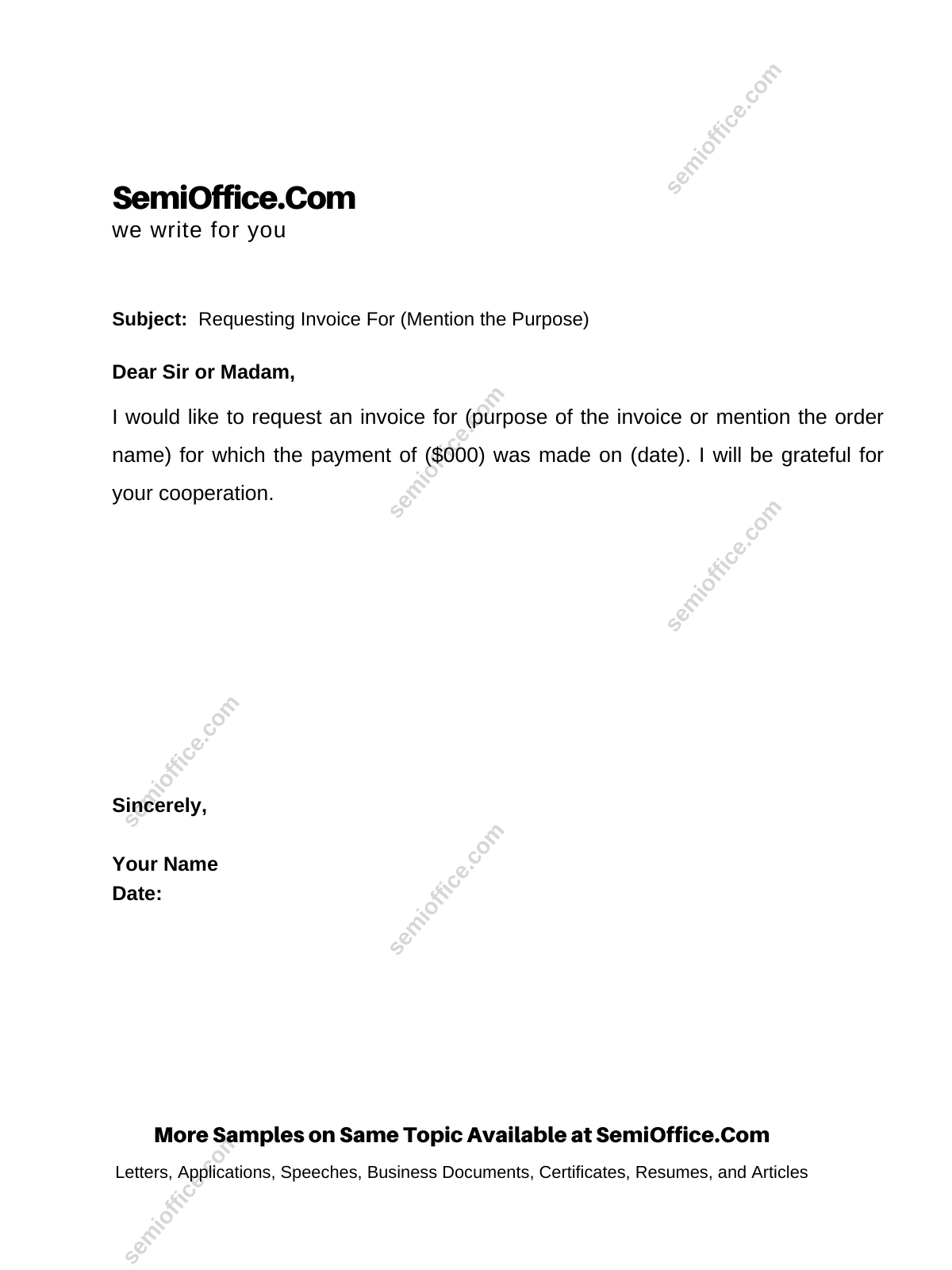 request for invoice email sample