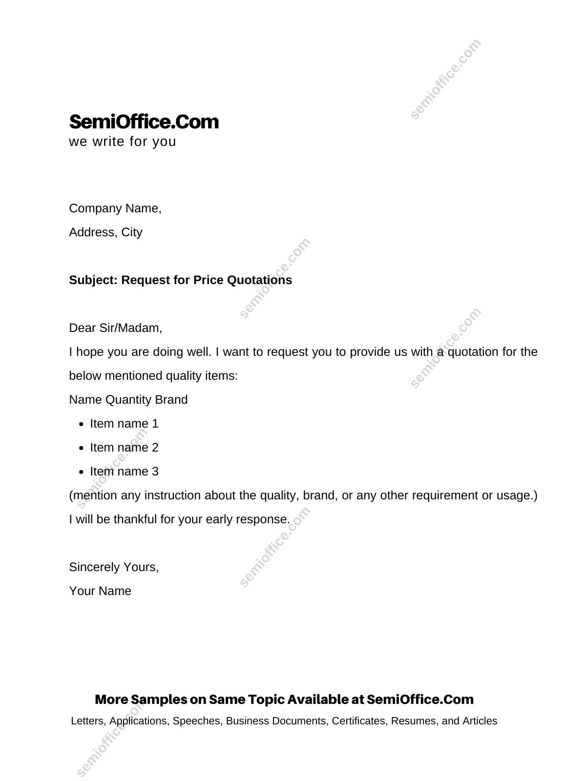 request for quotation letter