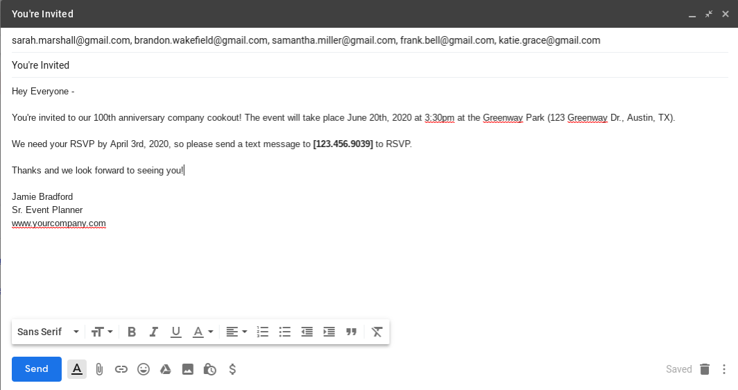 rsvp response email