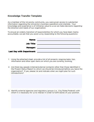 sample email for knowledge transfer completion