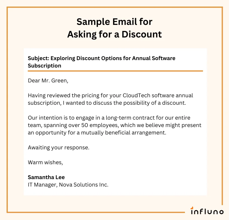 sample email reply to customer asking for discount