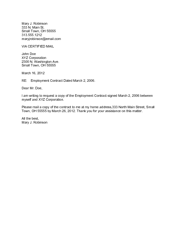 sample email sending contract to employee