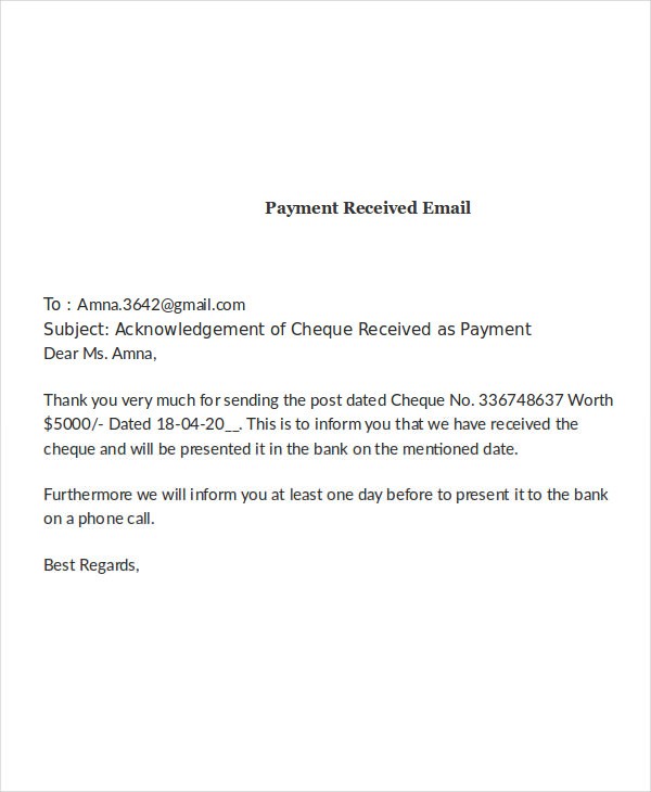 sample email to inform payment has been made