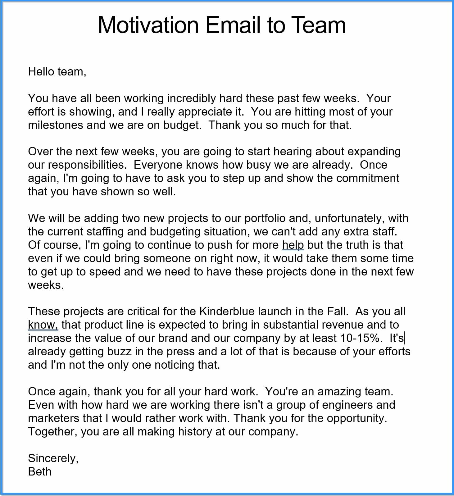 sample email to team to improve performance