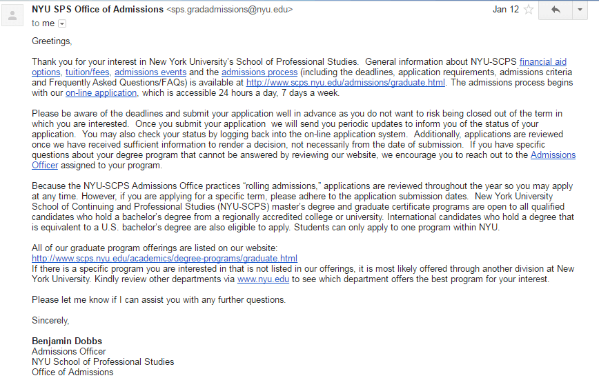 sample email to university for master admission