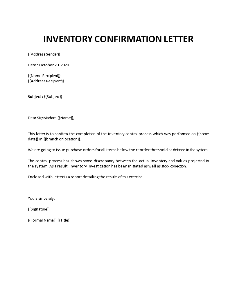 sample letter for inventory count