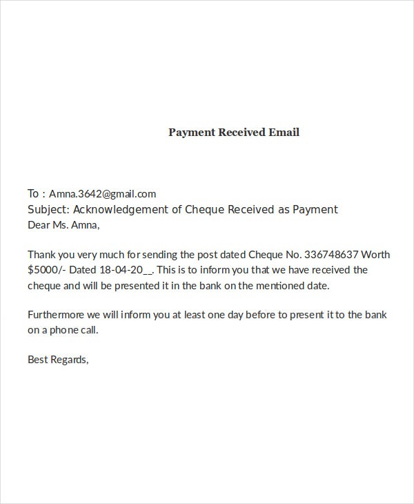 sending payment receipt email sample