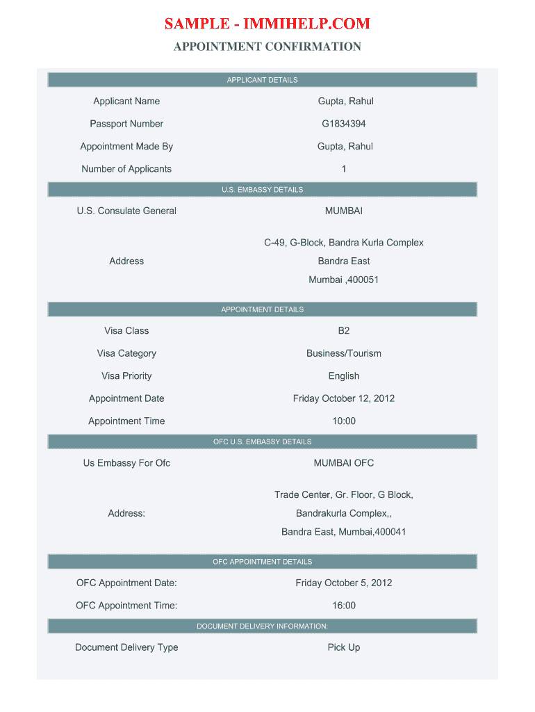 visa appointment email sample