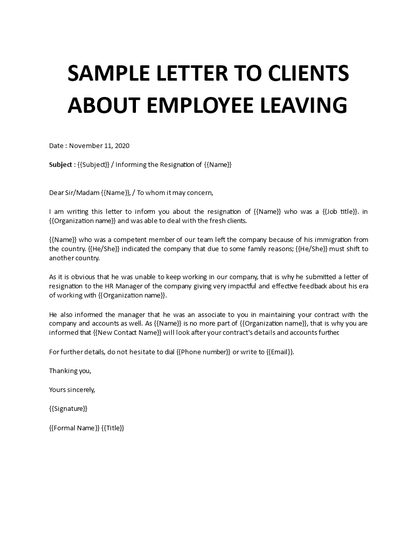 what to tell clients when an employee leaves sample