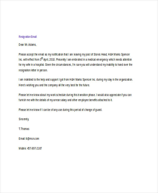 work handover email to colleagues during resignation