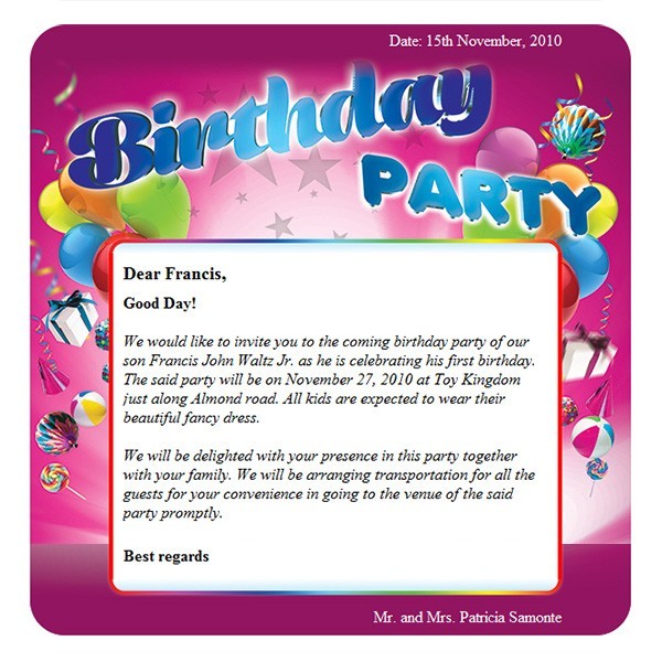 write an email about birthday party